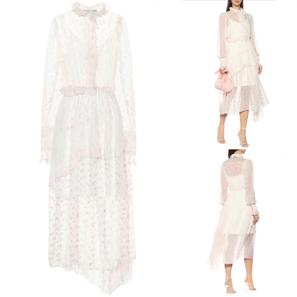 Preen By Thornton Bregazzi Small Long Sleeve Ruffle Floral Lana Devore Dress s